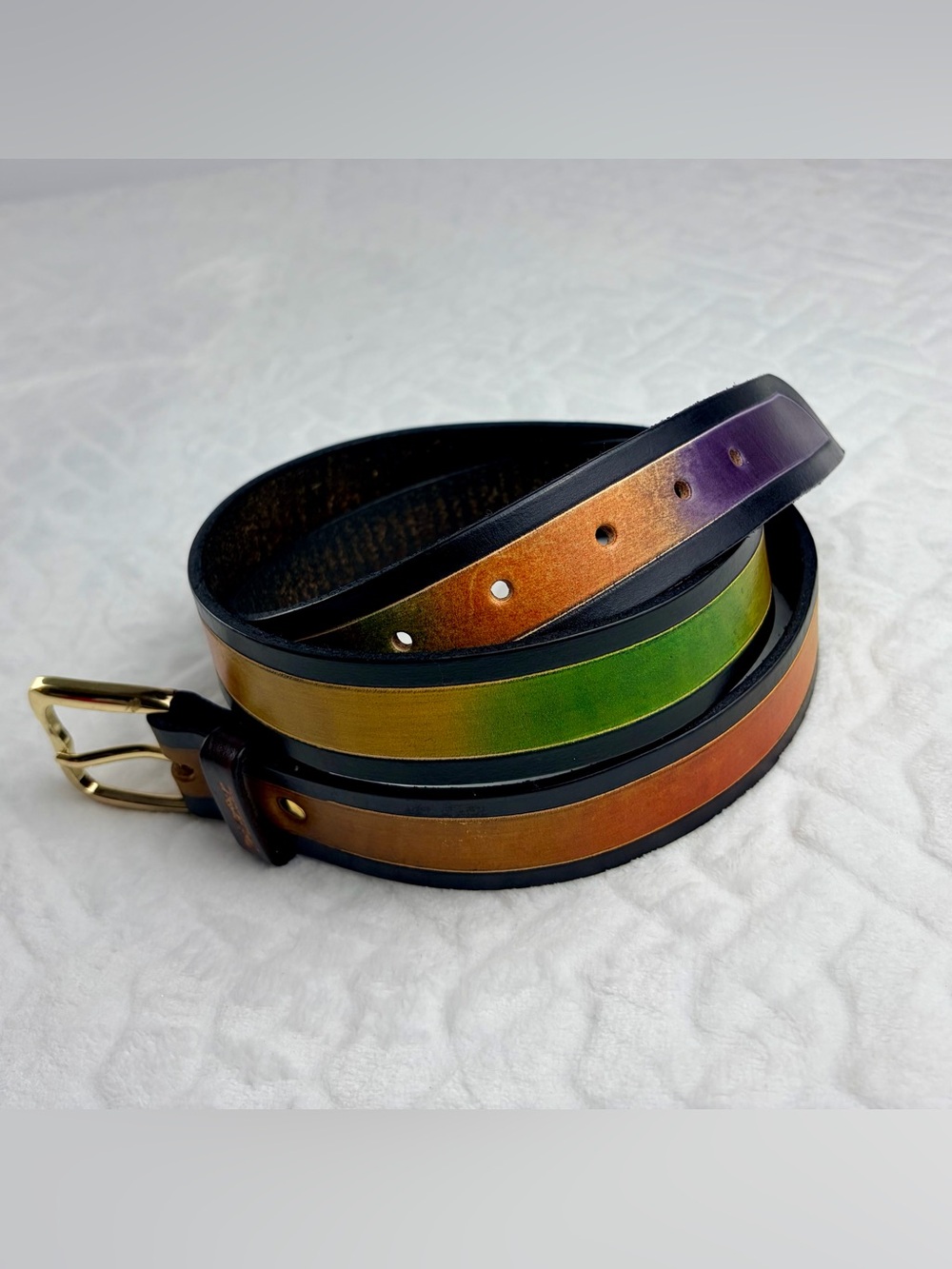 Handmade Ted Arthur Wearable Art Leather Belt Custom Gradient Rainbow Men’s XXL - Picture 2 of 11